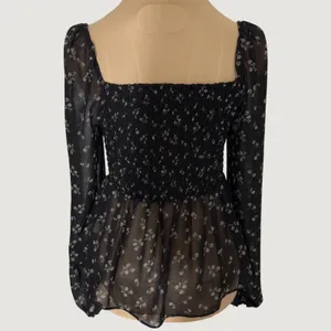 3230 | Ditsy Floral Smocked Peplum Blouse Black Cottagecore Coquette Women S thumbnail 2