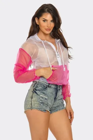 Hot Pink Mesh Windbreaker Jacket | Y2K Festival Cover Up thumbnail 5