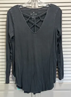 American Eagle Soft AF Long Sleeve Strappy V Neck Top Size L Casual Soft thumbnail 1