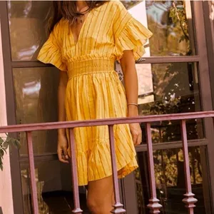 SAYLOR Metallic Stripe Smocked Waist Sundress Medium thumbnail 2