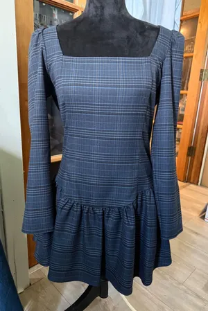 Gianni Bini Kendall Blue Plaid Square Neck Drop Waist Mini Dress NWT Size 10 thumbnail 1