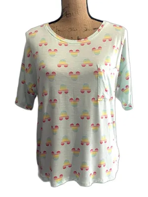 Disney Womens Small Mint Green Rainbow Mickey Mouse‎ Pocket Tee Shirt Size Small thumbnail 1