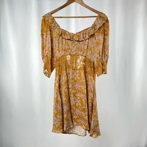 NEW Free People Lucie‎ Mini Dress in Brown Multi Size 8 thumbnail 2