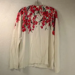 Karen Scott Floral Button Front Cardigan Sweater White Red Pink XL thumbnail 2