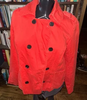 Old Navy bright red lightweight peacoat L minimalist trench coat thumbnail 1
