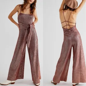 NWT Free‎ People Shimmer and Shine Jumpsuit / Ginger Snap Metallic Womens Size S thumbnail 2