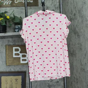 NWT Stripe And Stare and Stare Diamond Heart Frill 2-Piece Pajama Set Pink Red S thumbnail 4