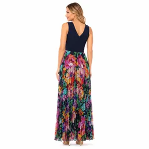 Xscape Womens Formal Evening Gown Size 4 Navy Floral Maxi Dress Wedding Party thumbnail 2