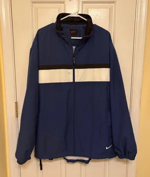 Nike Blue and Black Windbreaker White Stripe 90s Performance Jacket thumbnail 1