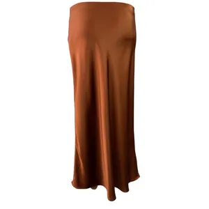 Zara Women's Brown Silky Satin Mid Waist Maxi Straight A-Line Slip Skirt Size 26 thumbnail 3