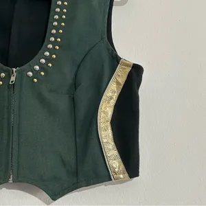 Vintage Green Structured Vest Gold Studded Ren Faire Rodeo Western Cowgirl thumbnail 2