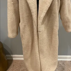In The Style Cozy Cream Teddy Coat long open front with pockets thumbnail 3
