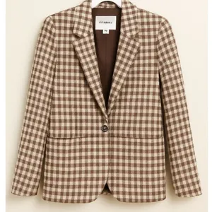 Madewell Gingham Check Blazer Brown White Wool Notched Lapel XS NWT thumbnail 2