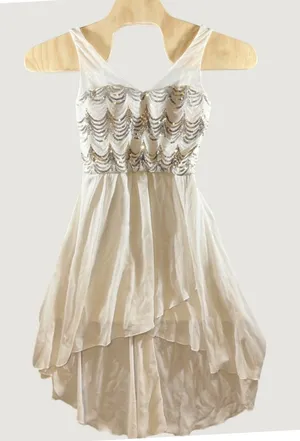 1310 | Sequin Bodice High-Low Formal Party Dress‎ White Gold HOCO Prom Women S thumbnail 1