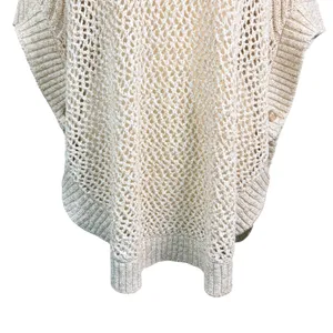 TALBOTS NWOT Open Stitch Poncho‎ in Rattan, Large, Bohemian Neutral Knit thumbnail 4