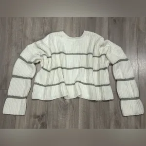 moon & madison Cream and Olive Striped Cropped Oversized Sweater Size L thumbnail 3