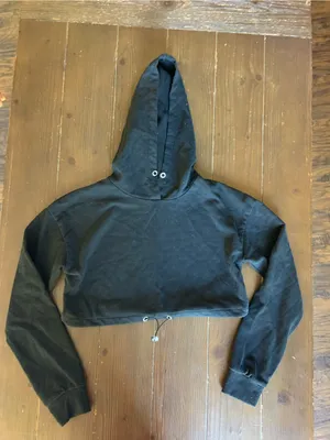 Women's Black Cropped Hoodie Sweater - Crew/Scoop Neck Style thumbnail 1
