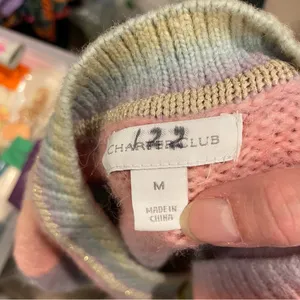 Rainbow stripe soft fuzzy wool blend chunky pearl button cardigan crop sweater thumbnail 11