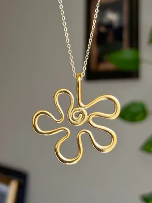 Handmade Kawaii cute retro y2k style gold tone big flower necklace thumbnail 3