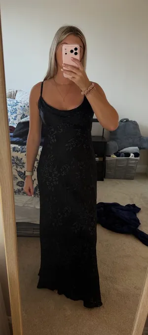 Azazie Black Floral Slip Maxi Dress thumbnail 1