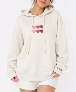 Cream Heart Graphic Pullover Hoodie Sweatshirt Pink Hearts Size M thumbnail 1