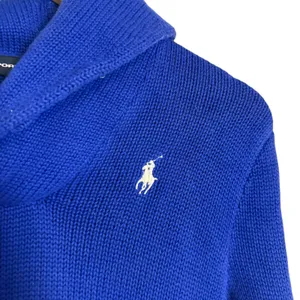 Ralph Lauren Sport Blue Cotton Knit Shawl Collar Long Sleeve Preppy Sweater S thumbnail 4