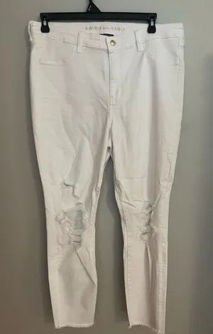 American Eagle White‎ Distressed Skinny Jeans thumbnail 1