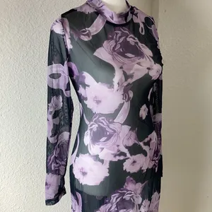 Sheer Dress Black with Purple Flowers - NWOT thumbnail 4