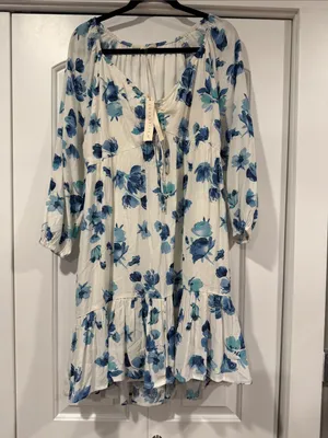 lovestitch so charming White Mini Dress with Blue Floral Print‎ l NWT thumbnail 3