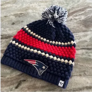 Patriots Fan Knit Beanie - Navy, Red, and Cream thumbnail 4