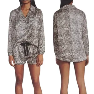 BB Dakota New Satin PJ Set Button Top Shorts Animal Print Women’s Size Medium thumbnail 16