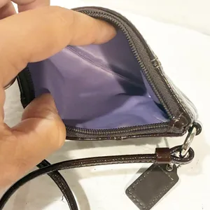 COACH Dark Brown Patent Leather Wristlet ‎ Lavender Purple Lining thumbnail 2