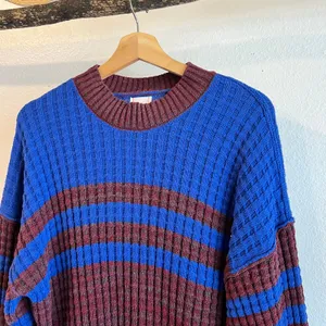 BDG Max Waffle Blue Burgundy Chunky Oversized Knit Sweater Size XS thumbnail 3