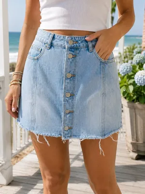 PacSun‎ Womens Skirt Size 27 Light Blue Denim Cutoff Raw Hem Buttons Down Front thumbnail 1