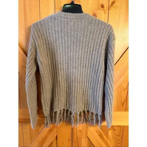 Hem & Thread Grayish Brown Pullover Fringe Hem Wool Blend Sweater Size Small (73 thumbnail 6