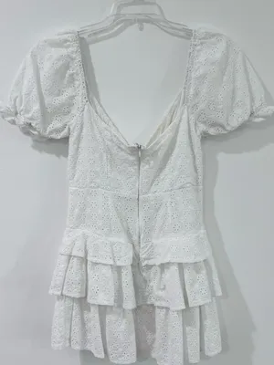 Olivaceous White Eyelet Ruffle Mini Dress Puff Sleeve Size M thumbnail 2