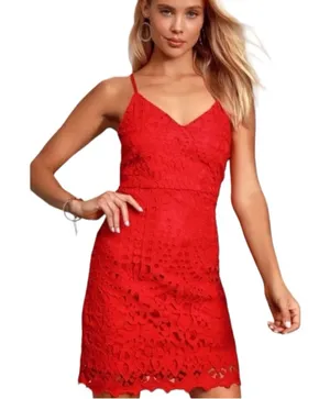 Lulus Mini Dress Lace Crochet Bodycon Spaghetti Strap Coral Women’s Size Small thumbnail 1