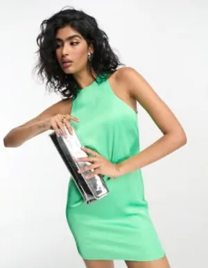 ASOS DESIGN Womens Green Satin Racer Neck Mini Dress Size 14 Party‎ Cocktail thumbnail 1