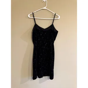 Vintage Non Such‎ USA Black Velvet Glitter Floral Mini Slip Dress 90s Grunge thumbnail 2