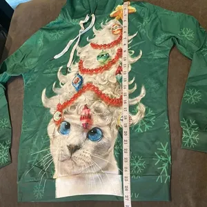 Adult Unisex Christmas Hoodie with Cat & Christmas Tree Size S/M NEW thumbnail 5