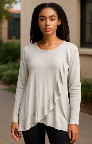 Aerie Women's Long Sleeve Ruffle Front‎ Tunic Top - Size Large thumbnail 1