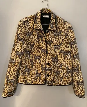 Maggy L Jacket 100% Silk Quilted Button Front Zebra Safari Lined Women's‎ 10 thumbnail 1