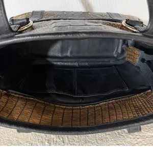 Faux Crocodile Embossed Tote Bag Brown Black Shoulder Handbag Zip Top Large thumbnail 10