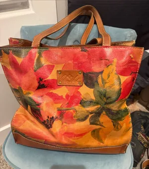 Patricia Nash Floral Leather Tote — Orange, Red & Green thumbnail 1
