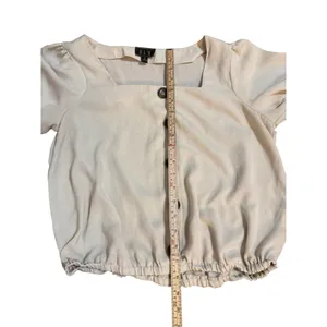 OLM Cream Square Neck‎ Puff Sleeve Cropped Top Sz M thumbnail 6