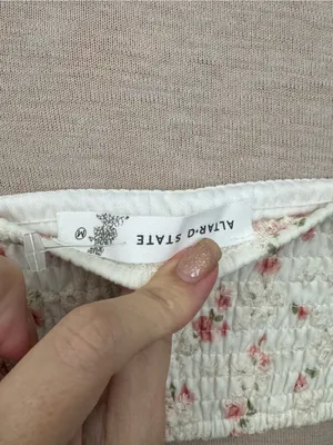 Altar'd State White & Pink Floral Eyelet Embroidered Bandeau Crop Top Medium thumbnail 4