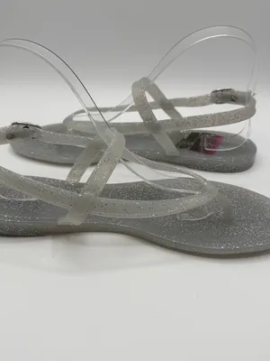 Stuart Weitzman Sallie Jelly Sandals 9 Silver Glitter T Strap Clear NWOB thumbnail 5
