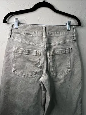 Banana Republic High Rise Wide Leg Cropped Raw Hem Gray Beige Wash Denim Jeans thumbnail 10