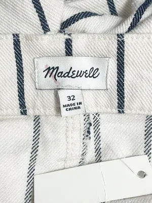 Madewell Emmett Button Front Shorts 32 Ivory Navy Stripe High Rise Stretch NWT thumbnail 7
