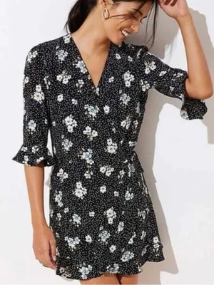 LOFT 3/4 Sleeve Floral Wrap Romper thumbnail 1